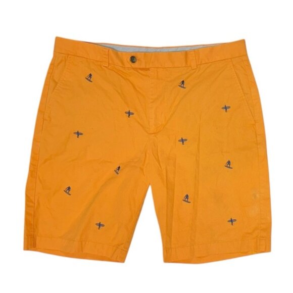 Brooks Brothers 346 Embroidered Chino Shorts Orange Surfer Preppy Coastal Sz38 - Picture 1 of 4